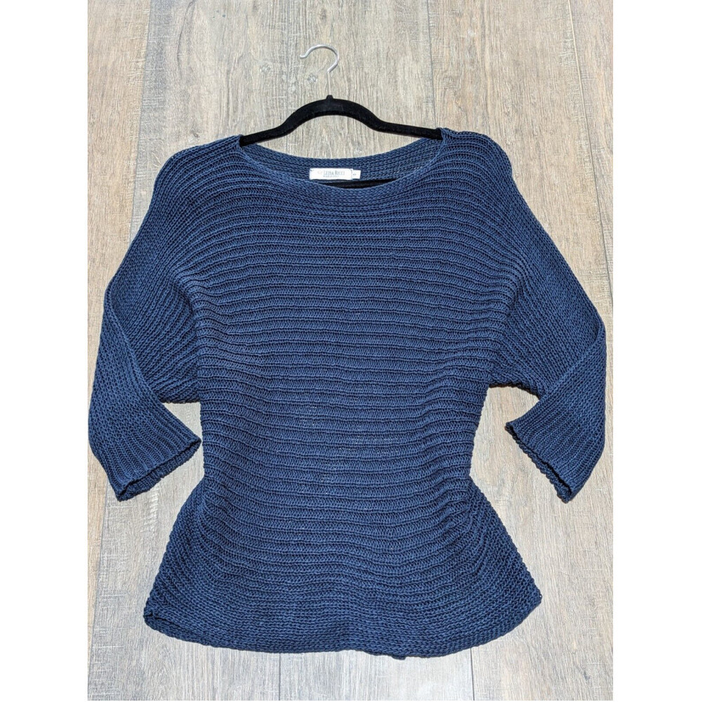 Louisa Ricci Sweater Womens Small 3/4 Sleeve Blue Casual Knit Round Neck